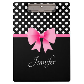 Porte-bloc Nom Ruban Rose Points Noir Et Blanc