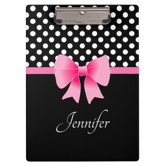 Porte-bloc Nom Ruban Rose Points Noir Et Blanc (Devant)