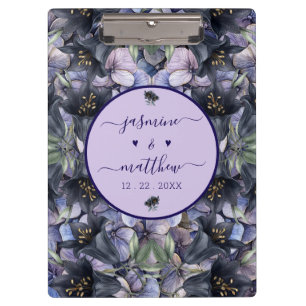 Porte-bloc Noms de Couple de Mariage Floral Noir Lunatique Cl