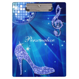 Porte-bloc Note de musique bleue scintillante et talon aiguil