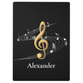 Porte-bloc Notes d'or et de musique noire élégantes Nom perso (Dos)