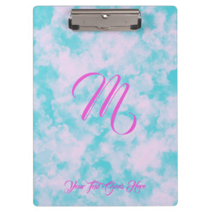 Porte-bloc Nuages mignons Monogramme rose et bleu