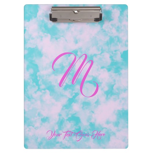 Porte-bloc Nuages mignons Monogramme rose et bleu (Devant)