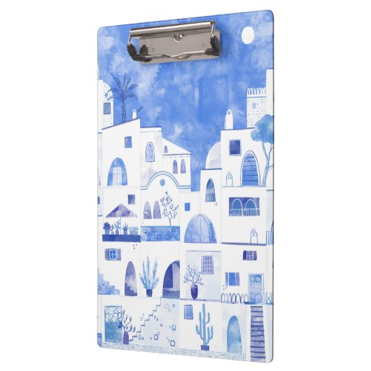 Porte-bloc Oia Santorini Grèce Aquarelle Ville Peinture (Gauche)