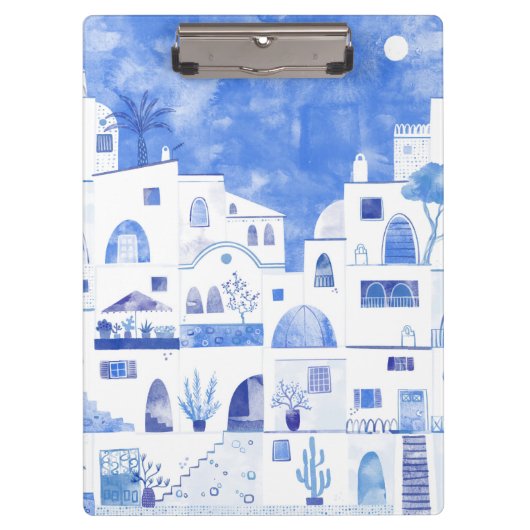 Porte-bloc Oia Santorini Grèce Aquarelle Ville Peinture (Devant)