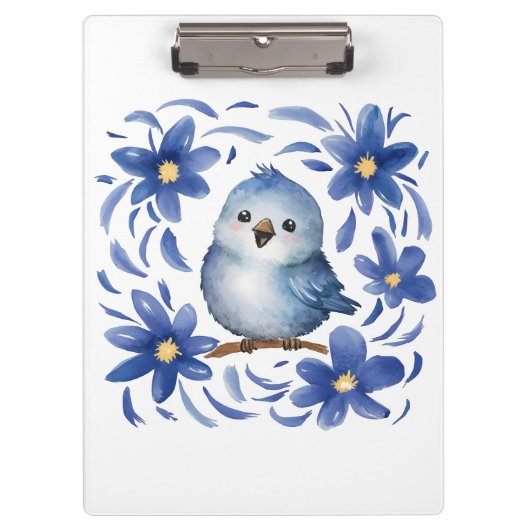 Porte-bloc Oiseau bleu avec des fleurs (Devant)