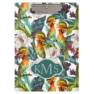 Porte-bloc Oiseau et monogramme exotique du motif de fleur  