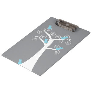 Porte-bloc Oiseaux bleus sur fond gris d'arbre blanc