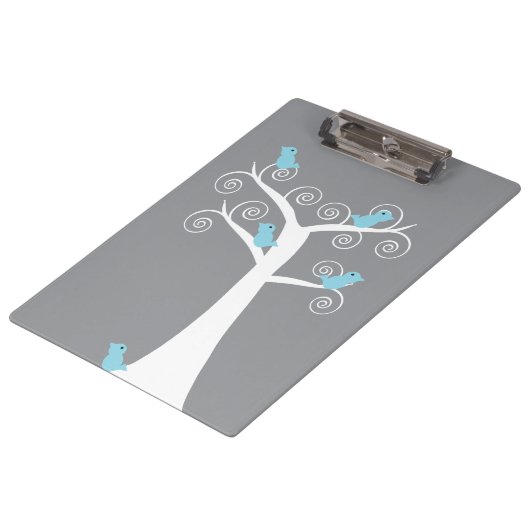 Porte-bloc Oiseaux bleus sur fond gris d'arbre blanc (Incliné)