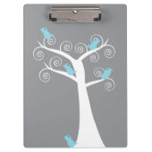 Porte-bloc Oiseaux bleus sur fond gris d'arbre blanc (Devant)
