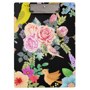 Porte-bloc Oiseaux et fleurs colorés et vibrants sur fond noi