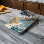 Porte-bloc Or bleu et marbre blanc