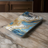 Porte-bloc Or bleu et marbre blanc