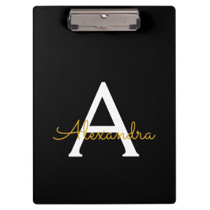 Porte-bloc Or Noir Écriture Moderne Monogramme Nom