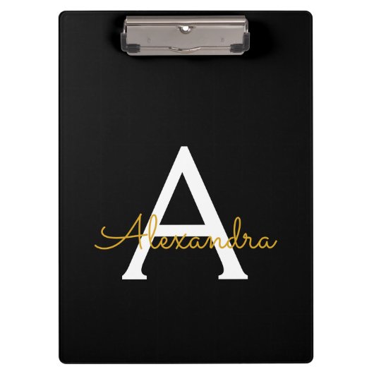Porte-bloc Or Noir Écriture Moderne Monogramme Nom (Devant)