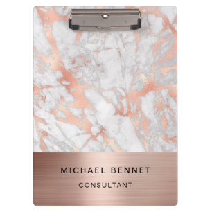 Porte-bloc Or Rose Métal Blanc Marbre Consultant Entreprise