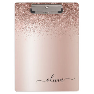 Porte-bloc Or rose - Rose Pâle Pailleté Monogramme Métal Nom