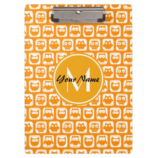 Porte-bloc Orange Owls Custom Monogramme (Devant)
