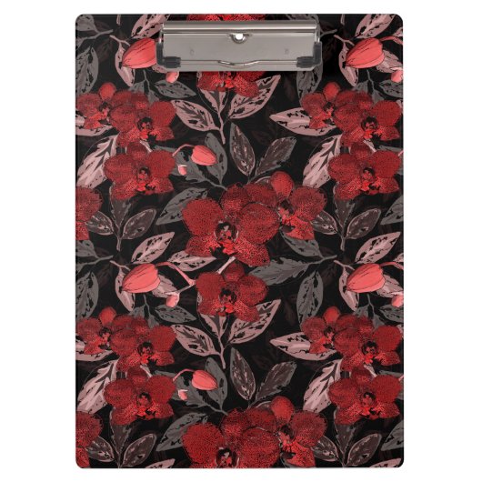 Porte-bloc Orchidées rouges sur noir. (Devant)