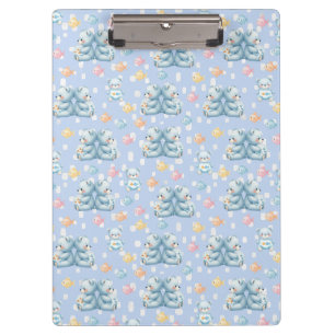 Porte-bloc Ours bleu mignon et motif transparent de poissons