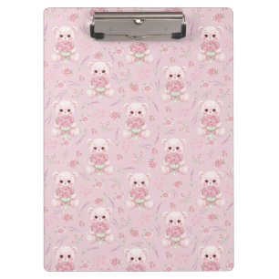 Porte-bloc Ours rose mignon et motif transparent de bouquet f