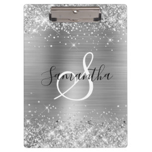 Porte-bloc Pailleté Argenté Élégant Monogrammé