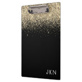 Porte-bloc Paillettes Noir Or Girly Monogramme Initiales (Gauche)