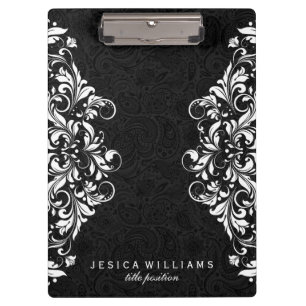 Porte-bloc Paisley Noir Et Dentelle Florale Blanche
