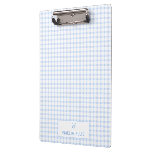 Porte-bloc Pale Blue Gingham Classic Monogram  (Gauche)