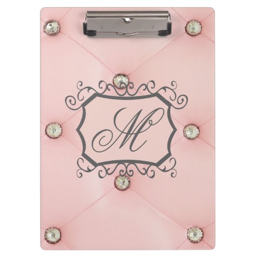 Porte-bloc Panneau d'agrafe tufté rose de monogramme de Bling (Devant)