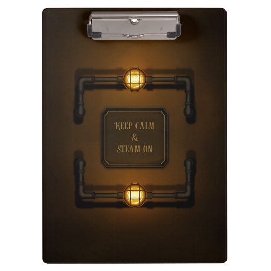 Porte-bloc Panneau industriel Steampunk "Keep Calm & Steam On (Devant)