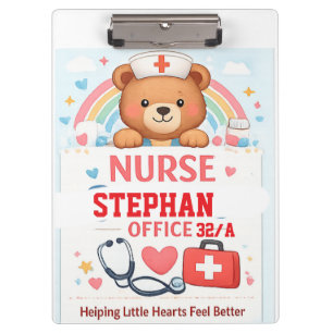 Porte-bloc Panneau personnalisé d'ours infirmière mignon, Éco