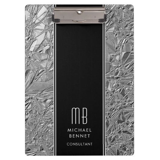 Porte-bloc Papier métallisé argent monogrammé (Devant)