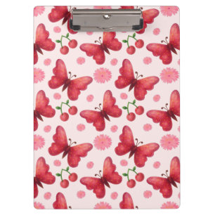 Porte-bloc Papillon aquarelle fantaisiste et motif cerise