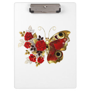 Porte-bloc Papillon de fleurs rouges aux roses rouges
