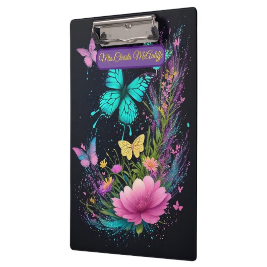 Porte-bloc papillon fleuri vert jaune rose rose mignon enseig (Gauche)