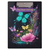 Porte-bloc papillon fleuri vert jaune rose rose mignon enseig (Devant)