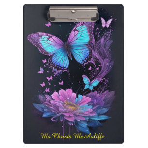 Porte-bloc papillon girly floral violet et turquoise