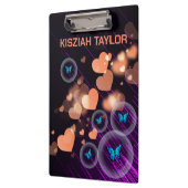 Porte-bloc Papillon pourpre néon Girls Coeur mignon Nom perso (Gauche)