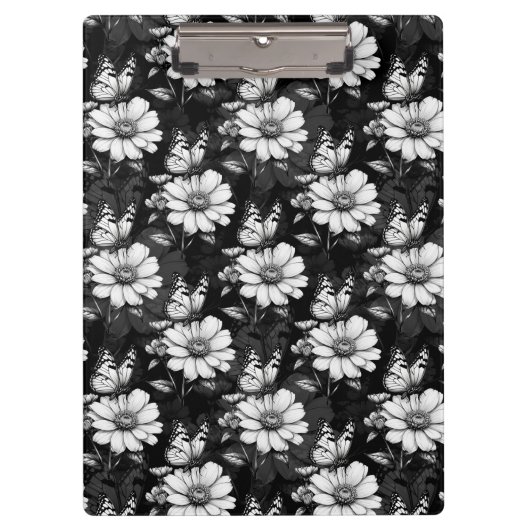 Porte-bloc Papillon sur Motif à fleurs - Noir (Devant)