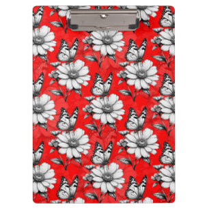 Porte-bloc Papillon sur Motif de fleurs Design rouge
