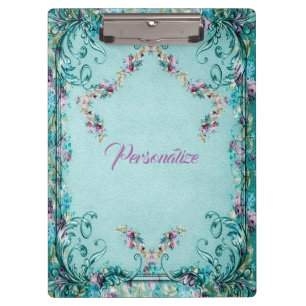 Porte-bloc Parchemin floral victorien élégant violet turquois