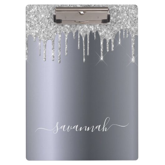 Porte-bloc Parties scintillant argent goutte nom de script él (Devant)