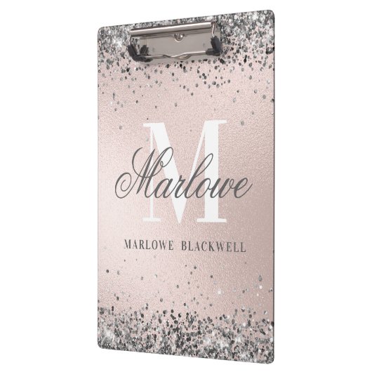 Porte-bloc Parties scintillant chic en argent et rose pâle (Gauche)