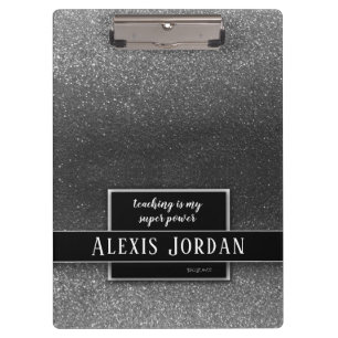 Porte-bloc Parties scintillant d'argent Black White Enseignan