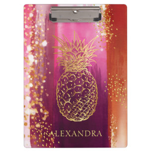 Porte-bloc Parties scintillant d'or en ananas rose personnali