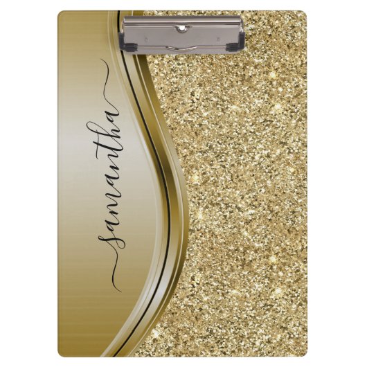 Porte-bloc Parties scintillant d'or Nom manuscrit Monogramme (Devant)
