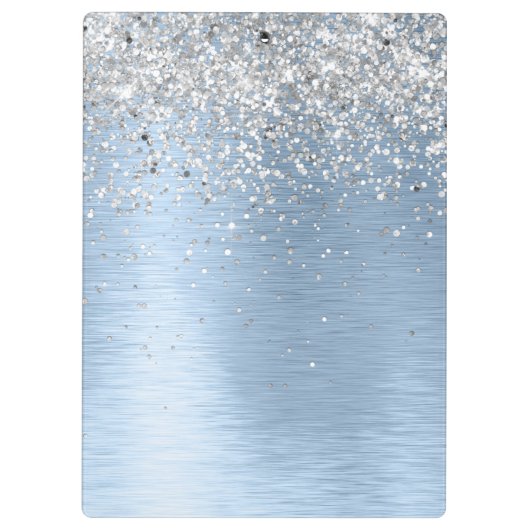 Porte-bloc Parties scintillant en argent brossé bleu Nom du m (Dos)