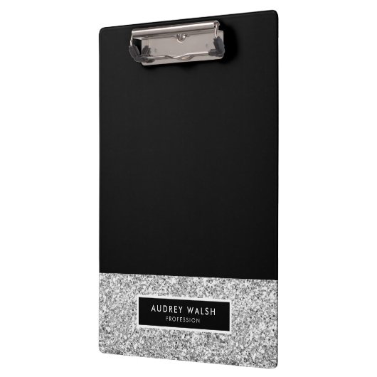 Porte-bloc Parties scintillant en argent de luxe fille noir (Gauche)