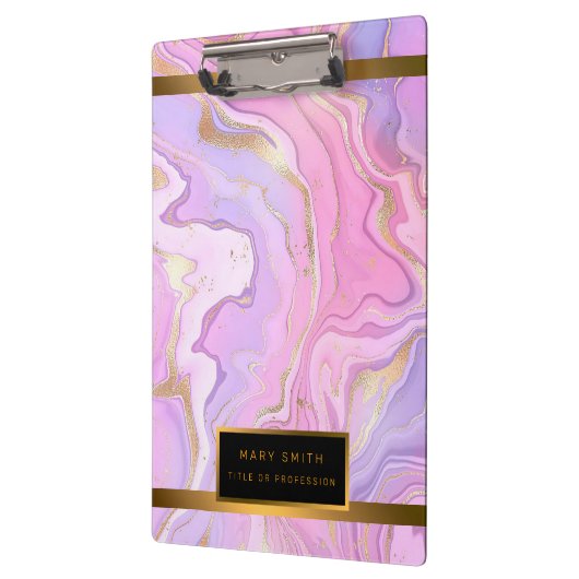 Porte-bloc Parties scintillant en marbre rose violet or (Gauche)